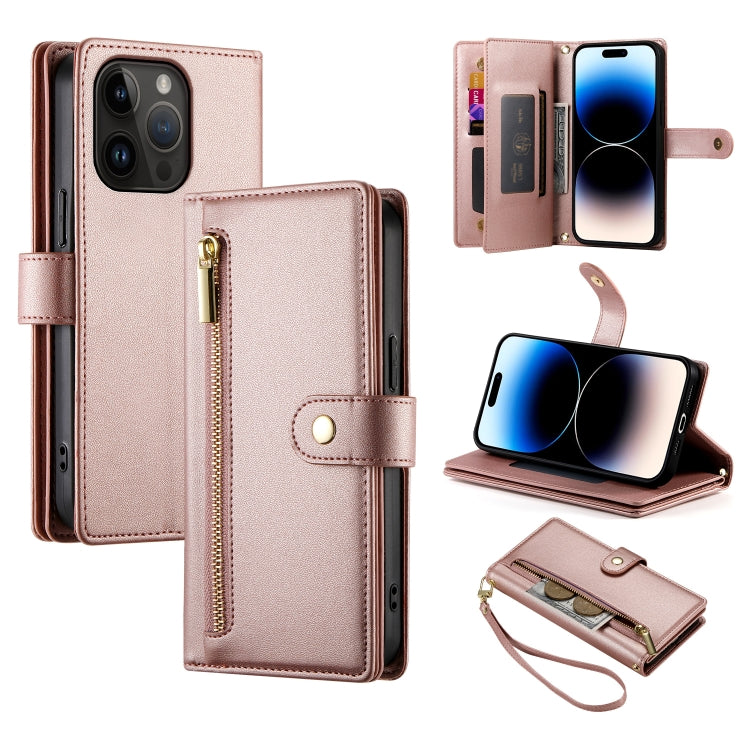 Nine Card-slot Zipper Wallet Bag Leather Phone Case, For iPhone 16, For iPhone 15 Pro Max, For iPhone 15 Pro, For iPhone 15 Plus, For iPhone 15, For iPhone 14 Plus, For iPhone 14, For iPhone 14 Pro