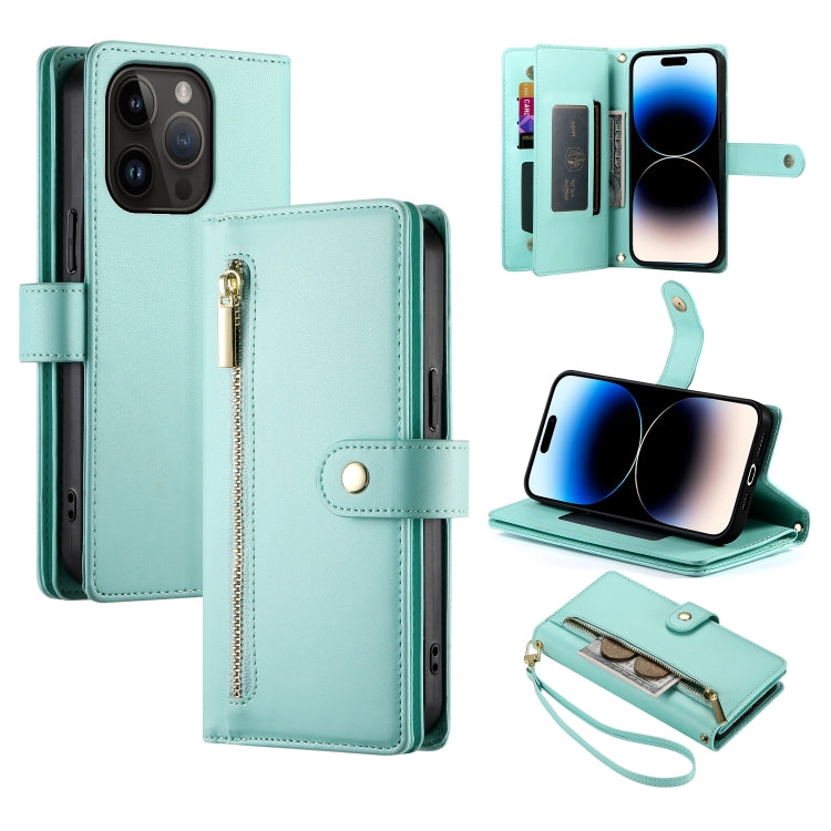 Nine Card-slot Zipper Wallet Bag Leather Phone Case, For iPhone 16, For iPhone 15 Pro Max, For iPhone 15 Pro, For iPhone 15 Plus, For iPhone 15, For iPhone 14 Plus, For iPhone 14, For iPhone 14 Pro