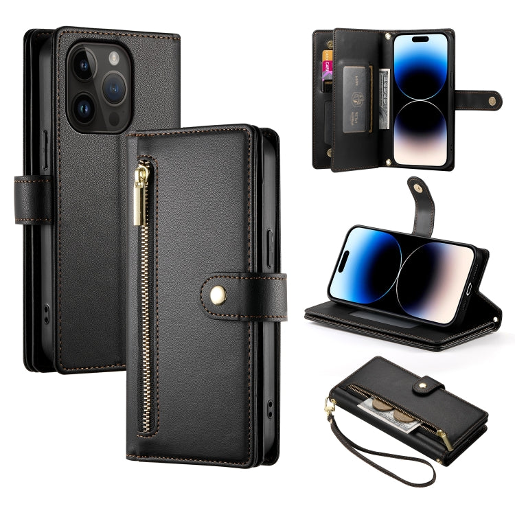 Nine Card-slot Zipper Wallet Bag Leather Phone Case, For iPhone 16, For iPhone 15 Pro Max, For iPhone 15 Pro, For iPhone 15 Plus, For iPhone 15, For iPhone 14 Plus, For iPhone 14, For iPhone 14 Pro