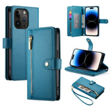 Nine Card-slot Zipper Wallet Bag Leather Phone Case, For iPhone 16, For iPhone 15 Pro Max, For iPhone 15 Pro, For iPhone 15 Plus, For iPhone 15, For iPhone 14 Plus, For iPhone 14, For iPhone 14 Pro