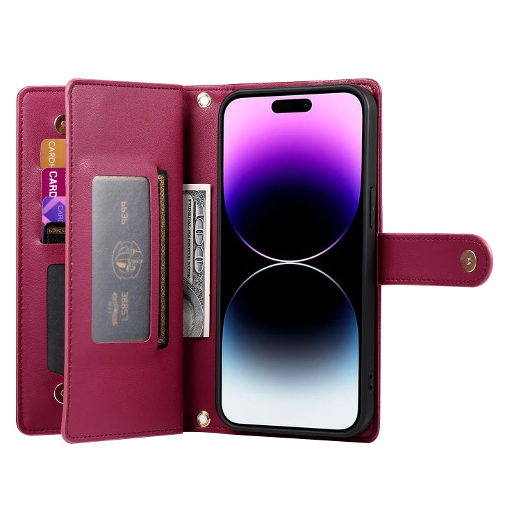 Nine Card-slot Zipper Wallet Bag Leather Phone Case, For iPhone 14 Pro Max, For iPhone 13 Pro Max, For iPhone 13 Pro, For iPhone 13, For iPhone 13 mini, For iPhone 12 / 12 Pro, For iPhone 12 Pro Max, For iPhone 12 mini