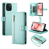 Nine Card-slot Zipper Wallet Bag Leather Phone Case, For iPhone 16, For iPhone 15 Pro Max, For iPhone 15 Pro, For iPhone 15 Plus, For iPhone 15, For iPhone 14 Plus, For iPhone 14, For iPhone 14 Pro