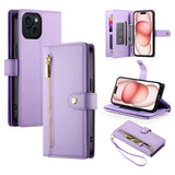 Nine Card-slot Zipper Wallet Bag Leather Phone Case, For iPhone 16, For iPhone 15 Pro Max, For iPhone 15 Pro, For iPhone 15 Plus, For iPhone 15, For iPhone 14 Plus, For iPhone 14, For iPhone 14 Pro