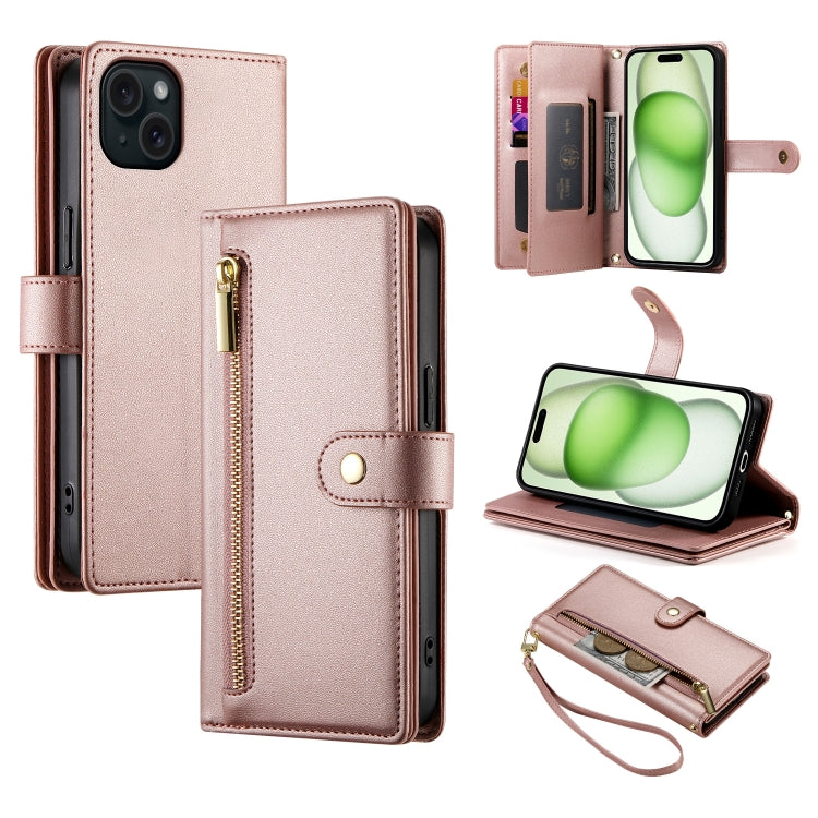 Nine Card-slot Zipper Wallet Bag Leather Phone Case, For iPhone 16, For iPhone 15 Pro Max, For iPhone 15 Pro, For iPhone 15 Plus, For iPhone 15, For iPhone 14 Plus, For iPhone 14, For iPhone 14 Pro