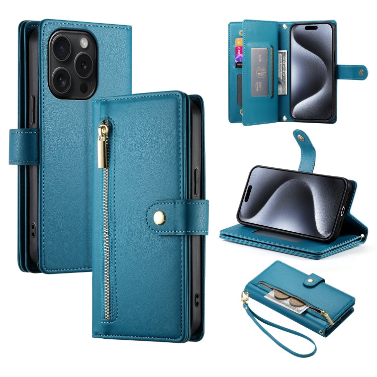 Nine Card-slot Zipper Wallet Bag Leather Phone Case, For iPhone 16, For iPhone 15 Pro Max, For iPhone 15 Pro, For iPhone 15 Plus, For iPhone 15, For iPhone 14 Plus, For iPhone 14, For iPhone 14 Pro