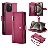 Nine Card-slot Zipper Wallet Bag Leather Phone Case, For iPhone 16, For iPhone 15 Pro Max, For iPhone 15 Pro, For iPhone 15 Plus, For iPhone 15, For iPhone 14 Plus, For iPhone 14, For iPhone 14 Pro
