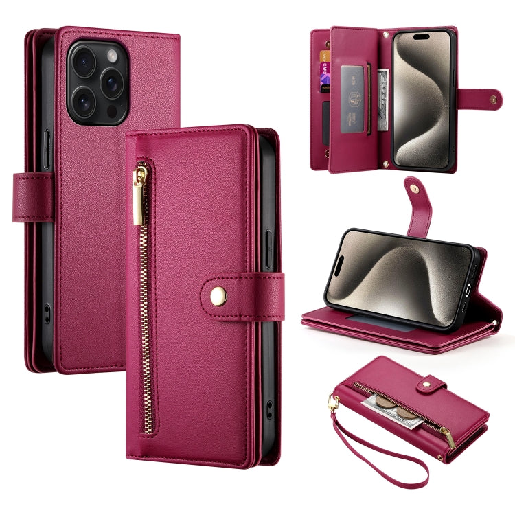 Nine Card-slot Zipper Wallet Bag Leather Phone Case, For iPhone 16, For iPhone 15 Pro Max, For iPhone 15 Pro, For iPhone 15 Plus, For iPhone 15, For iPhone 14 Plus, For iPhone 14, For iPhone 14 Pro