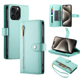 Nine Card-slot Zipper Wallet Bag Leather Phone Case, For iPhone 16, For iPhone 15 Pro Max, For iPhone 15 Pro, For iPhone 15 Plus, For iPhone 15, For iPhone 14 Plus, For iPhone 14, For iPhone 14 Pro