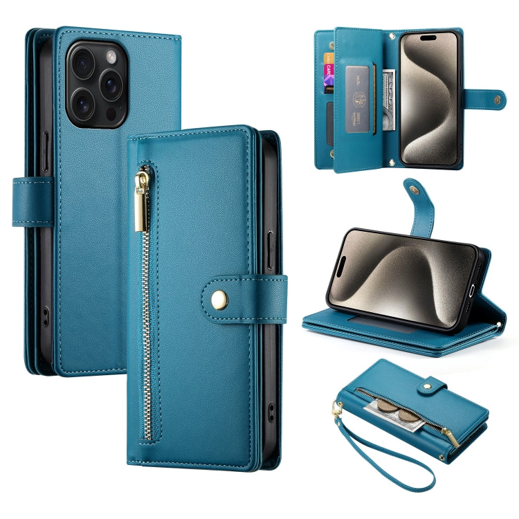 Nine Card-slot Zipper Wallet Bag Leather Phone Case, For iPhone 16, For iPhone 15 Pro Max, For iPhone 15 Pro, For iPhone 15 Plus, For iPhone 15, For iPhone 14 Plus, For iPhone 14, For iPhone 14 Pro