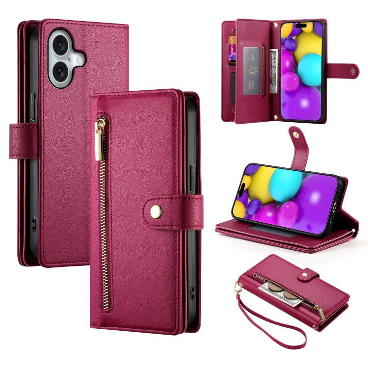 Nine Card-slot Zipper Wallet Bag Leather Phone Case, For iPhone 16, For iPhone 15 Pro Max, For iPhone 15 Pro, For iPhone 15 Plus, For iPhone 15, For iPhone 14 Plus, For iPhone 14, For iPhone 14 Pro