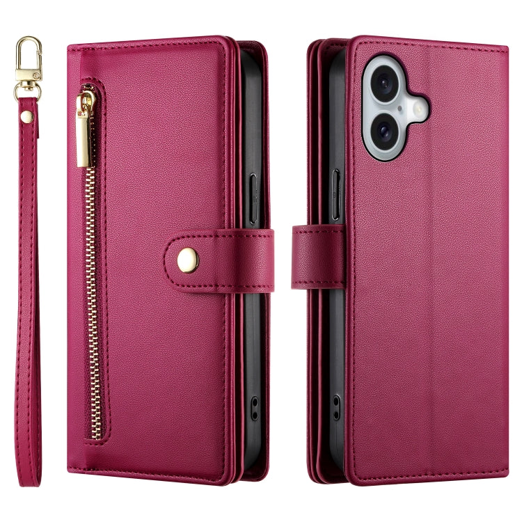 Nine Card-slot Zipper Wallet Bag Leather Phone Case, For iPhone 16, For iPhone 15 Pro Max, For iPhone 15 Pro, For iPhone 15 Plus, For iPhone 15, For iPhone 14 Plus, For iPhone 14, For iPhone 14 Pro