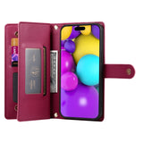 Nine Card-slot Zipper Wallet Bag Leather Phone Case, For iPhone 16, For iPhone 15 Pro Max, For iPhone 15 Pro, For iPhone 15 Plus, For iPhone 15, For iPhone 14 Plus, For iPhone 14, For iPhone 14 Pro