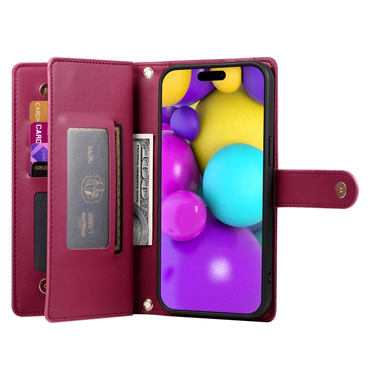 Nine Card-slot Zipper Wallet Bag Leather Phone Case, For iPhone 16, For iPhone 15 Pro Max, For iPhone 15 Pro, For iPhone 15 Plus, For iPhone 15, For iPhone 14 Plus, For iPhone 14, For iPhone 14 Pro