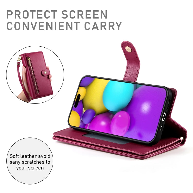 Nine Card-slot Zipper Wallet Bag Leather Phone Case, For iPhone 16, For iPhone 15 Pro Max, For iPhone 15 Pro, For iPhone 15 Plus, For iPhone 15, For iPhone 14 Plus, For iPhone 14, For iPhone 14 Pro