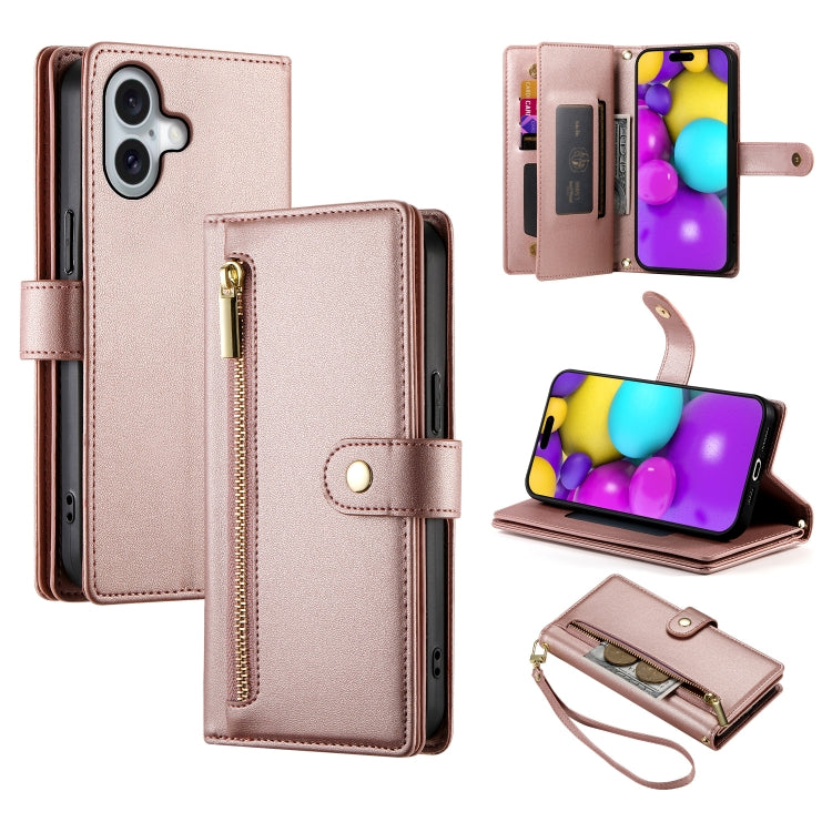 Nine Card-slot Zipper Wallet Bag Leather Phone Case, For iPhone 16, For iPhone 15 Pro Max, For iPhone 15 Pro, For iPhone 15 Plus, For iPhone 15, For iPhone 14 Plus, For iPhone 14, For iPhone 14 Pro