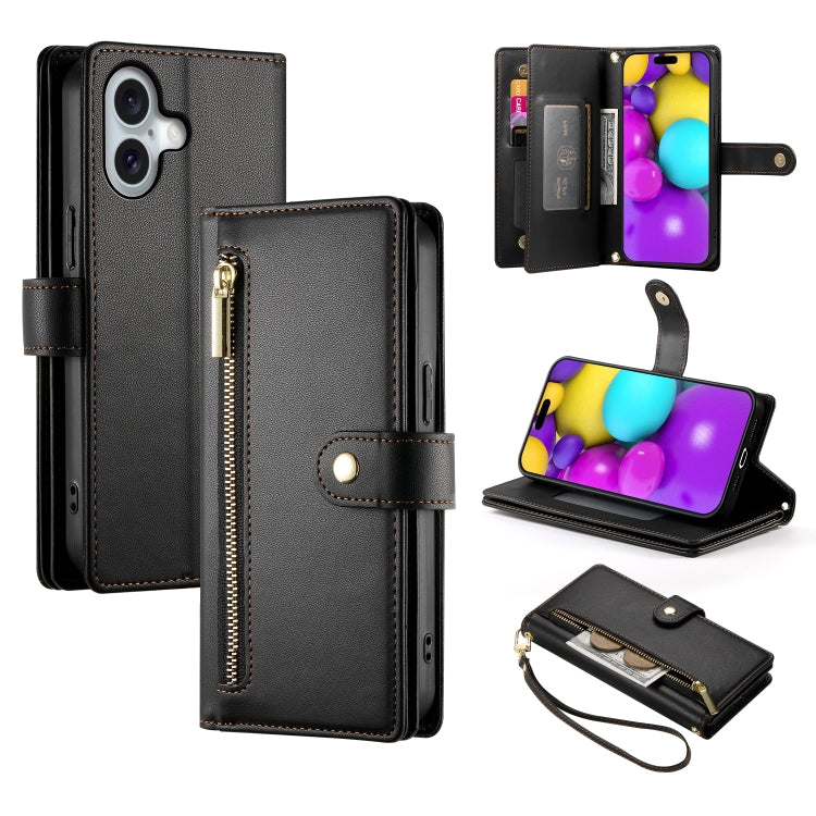 Nine Card-slot Zipper Wallet Bag Leather Phone Case, For iPhone 16, For iPhone 15 Pro Max, For iPhone 15 Pro, For iPhone 15 Plus, For iPhone 15, For iPhone 14 Plus, For iPhone 14, For iPhone 14 Pro