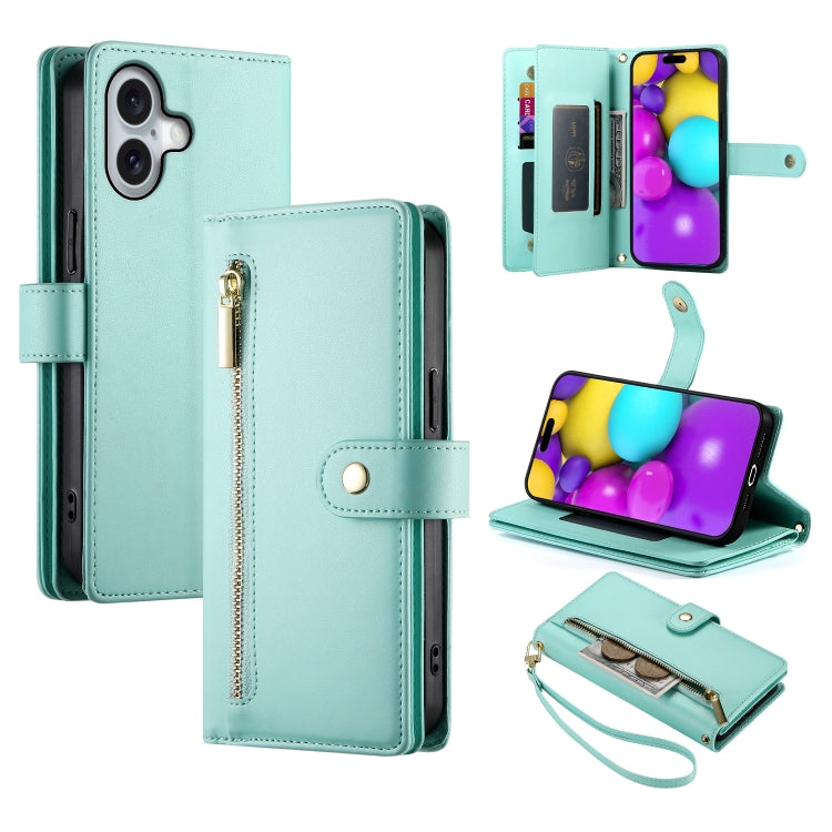 Nine Card-slot Zipper Wallet Bag Leather Phone Case, For iPhone 17 Pro Max, For iPhone 17 Pro, For iPhone 17, For iPhone Air, For iPhone 16e, For iPhone 16 Pro Max, For iPhone 16 Pro, For iPhone 16 Plus