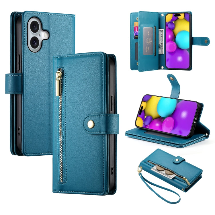 Nine Card-slot Zipper Wallet Bag Leather Phone Case, For iPhone 17 Pro Max, For iPhone 17 Pro, For iPhone 17, For iPhone Air, For iPhone 16e, For iPhone 16 Pro Max, For iPhone 16 Pro, For iPhone 16 Plus
