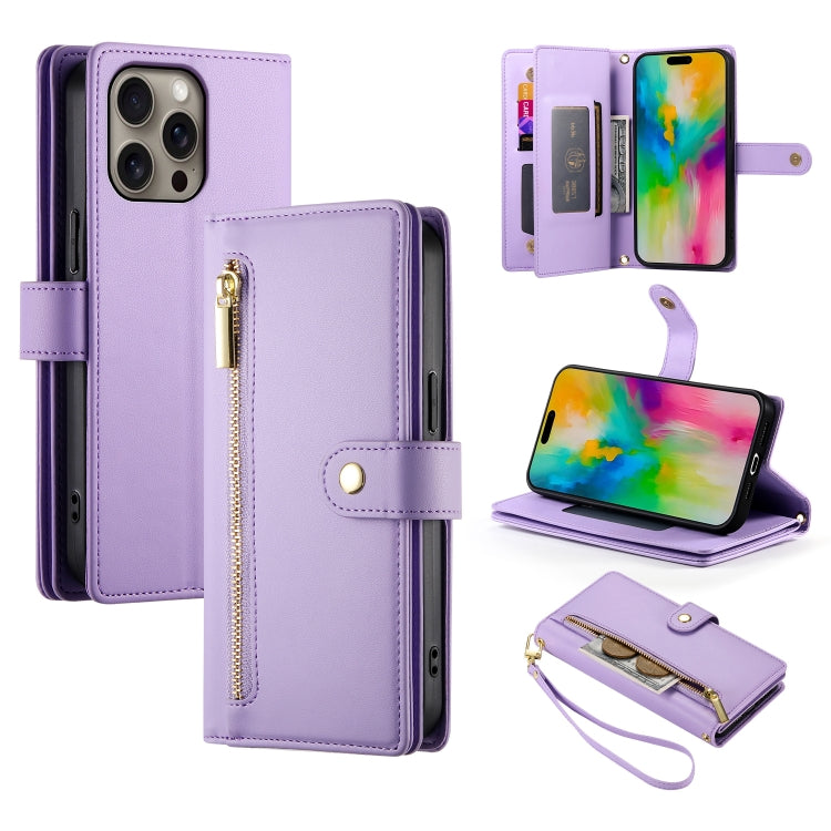Nine Card-slot Zipper Wallet Bag Leather Phone Case, For iPhone 17 Pro Max, For iPhone 17 Pro, For iPhone 17, For iPhone Air, For iPhone 16e, For iPhone 16 Pro Max, For iPhone 16 Pro, For iPhone 16 Plus