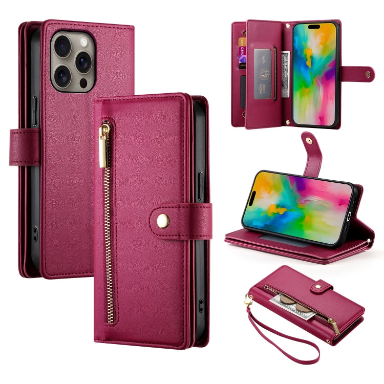 Nine Card-slot Zipper Wallet Bag Leather Phone Case, For iPhone 17 Pro Max, For iPhone 17 Pro, For iPhone 17, For iPhone Air, For iPhone 16e, For iPhone 16 Pro Max, For iPhone 16 Pro, For iPhone 16 Plus