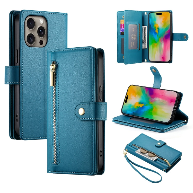 Nine Card-slot Zipper Wallet Bag Leather Phone Case, For iPhone 17 Pro Max, For iPhone 17 Pro, For iPhone 17, For iPhone Air, For iPhone 16e, For iPhone 16 Pro Max, For iPhone 16 Pro, For iPhone 16 Plus