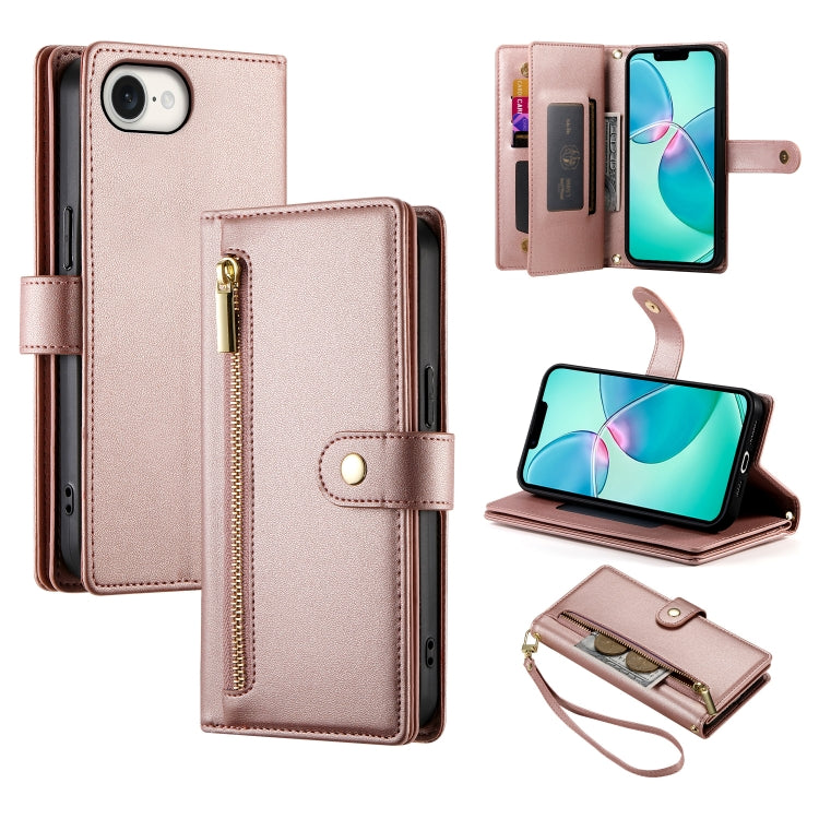 Nine Card-slot Zipper Wallet Bag Leather Phone Case, For iPhone 17 Pro Max, For iPhone 17 Pro, For iPhone 17, For iPhone Air, For iPhone 16e, For iPhone 16 Pro Max, For iPhone 16 Pro, For iPhone 16 Plus