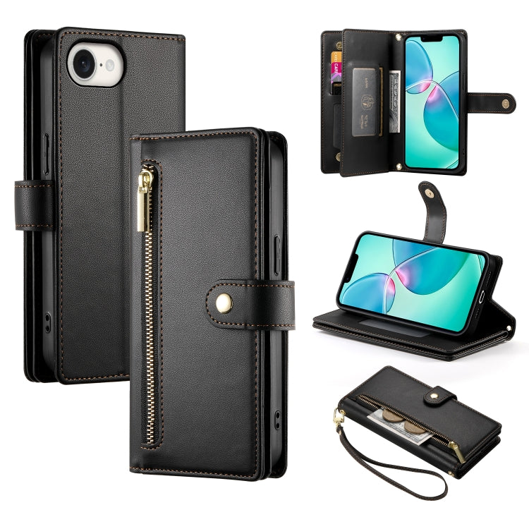 Nine Card-slot Zipper Wallet Bag Leather Phone Case, For iPhone 17 Pro Max, For iPhone 17 Pro, For iPhone 17, For iPhone Air, For iPhone 16e, For iPhone 16 Pro Max, For iPhone 16 Pro, For iPhone 16 Plus
