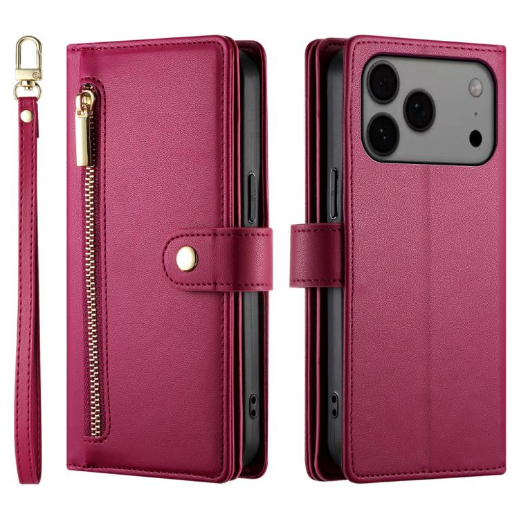 Nine Card-slot Zipper Wallet Bag Leather Phone Case, For iPhone 17 Pro Max, For iPhone 17 Pro, For iPhone 17, For iPhone Air, For iPhone 16e, For iPhone 16 Pro Max, For iPhone 16 Pro, For iPhone 16 Plus
