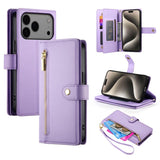 Nine Card-slot Zipper Wallet Bag Leather Phone Case, For iPhone 17 Pro Max, For iPhone 17 Pro, For iPhone 17, For iPhone Air, For iPhone 16e, For iPhone 16 Pro Max, For iPhone 16 Pro, For iPhone 16 Plus
