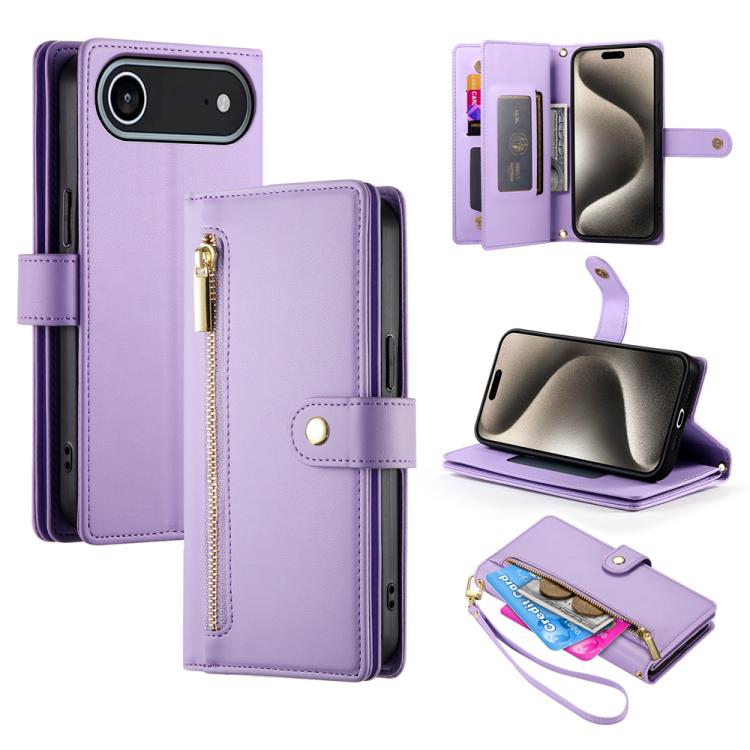 Nine Card-slot Zipper Wallet Bag Leather Phone Case, For iPhone 17 Pro Max, For iPhone 17 Pro, For iPhone 17, For iPhone Air, For iPhone 16e, For iPhone 16 Pro Max, For iPhone 16 Pro, For iPhone 16 Plus