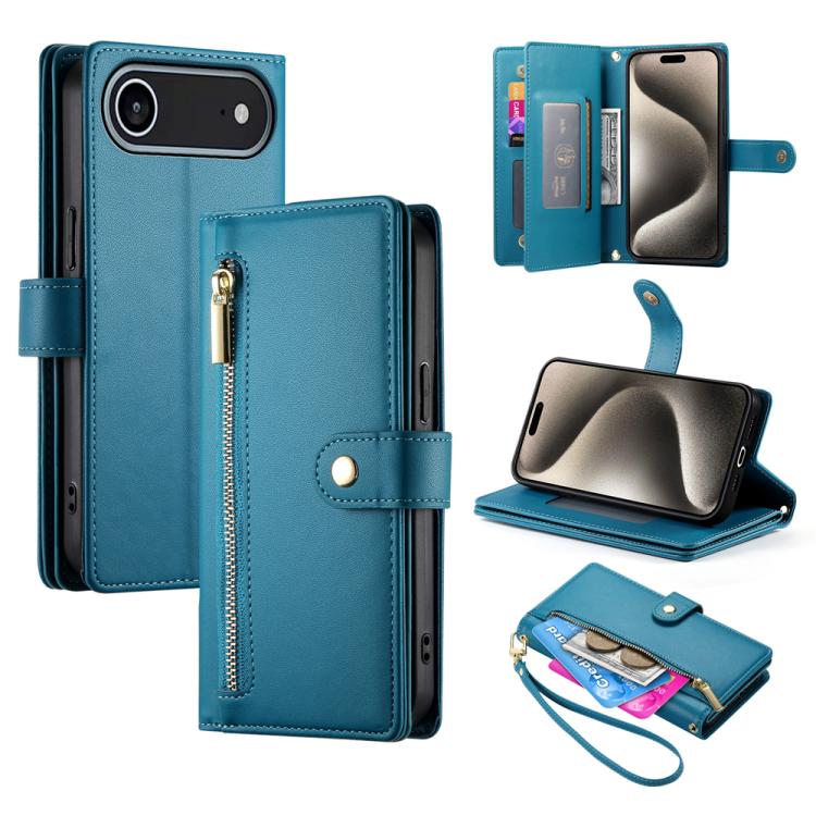 Nine Card-slot Zipper Wallet Bag Leather Phone Case, For iPhone 17 Pro Max, For iPhone 17 Pro, For iPhone 17, For iPhone Air, For iPhone 16e, For iPhone 16 Pro Max, For iPhone 16 Pro, For iPhone 16 Plus