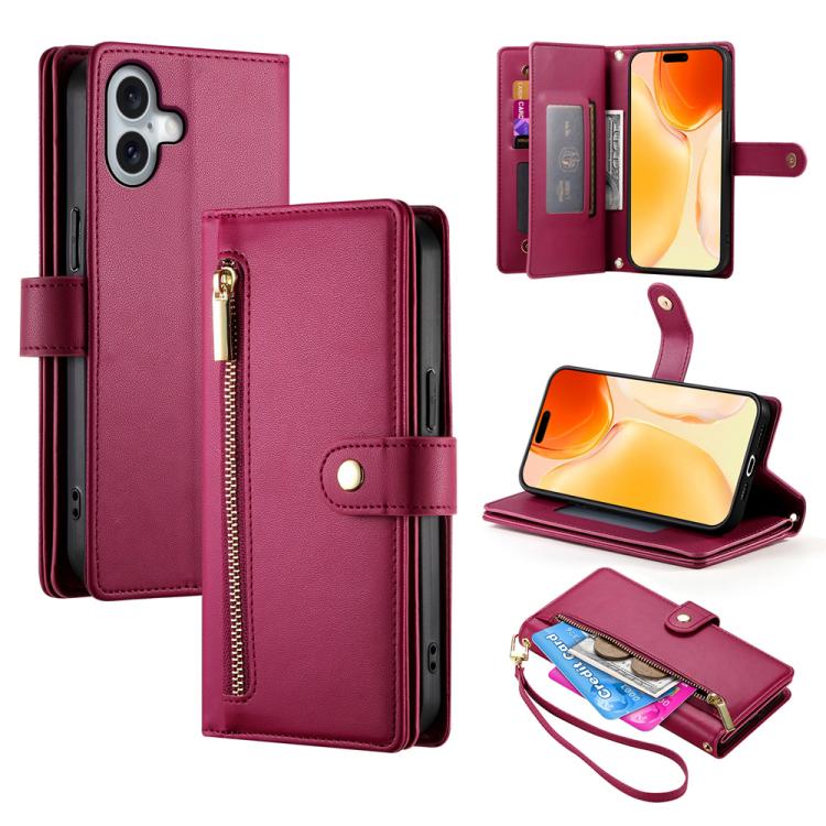 Nine Card-slot Zipper Wallet Bag Leather Phone Case, For iPhone 17 Pro Max, For iPhone 17 Pro, For iPhone 17, For iPhone Air, For iPhone 16e, For iPhone 16 Pro Max, For iPhone 16 Pro, For iPhone 16 Plus