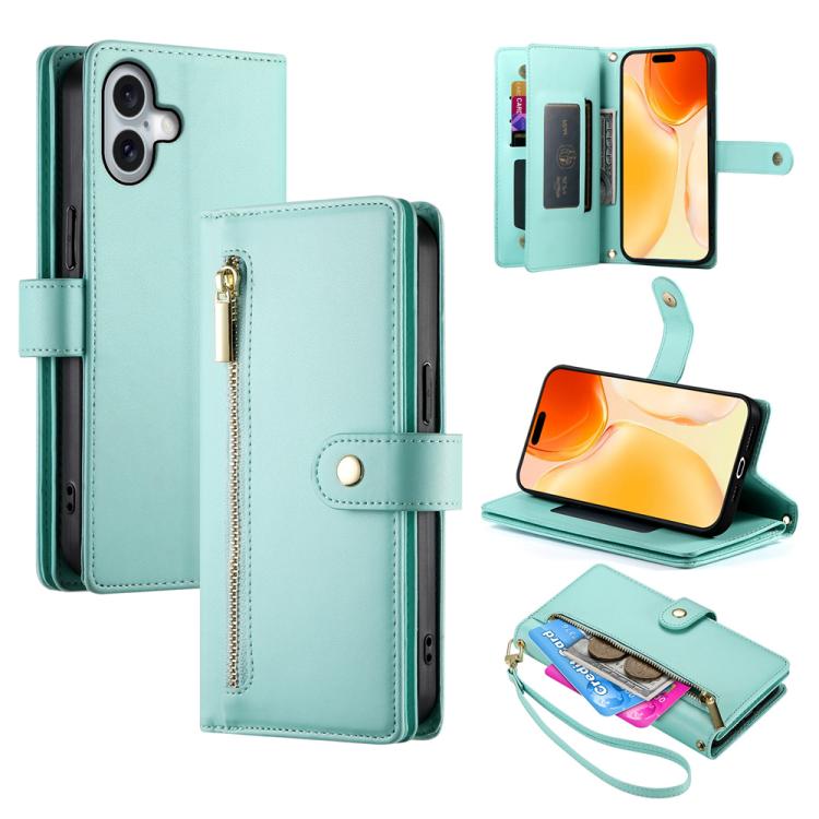 Nine Card-slot Zipper Wallet Bag Leather Phone Case, For iPhone 17 Pro Max, For iPhone 17 Pro, For iPhone 17, For iPhone Air, For iPhone 16e, For iPhone 16 Pro Max, For iPhone 16 Pro, For iPhone 16 Plus