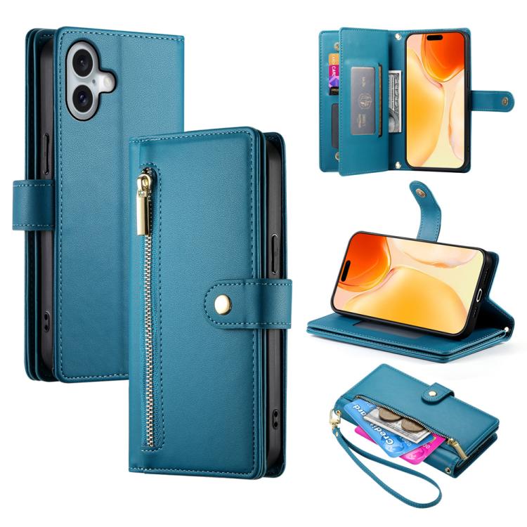 Nine Card-slot Zipper Wallet Bag Leather Phone Case, For iPhone 17 Pro Max, For iPhone 17 Pro, For iPhone 17, For iPhone Air, For iPhone 16e, For iPhone 16 Pro Max, For iPhone 16 Pro, For iPhone 16 Plus