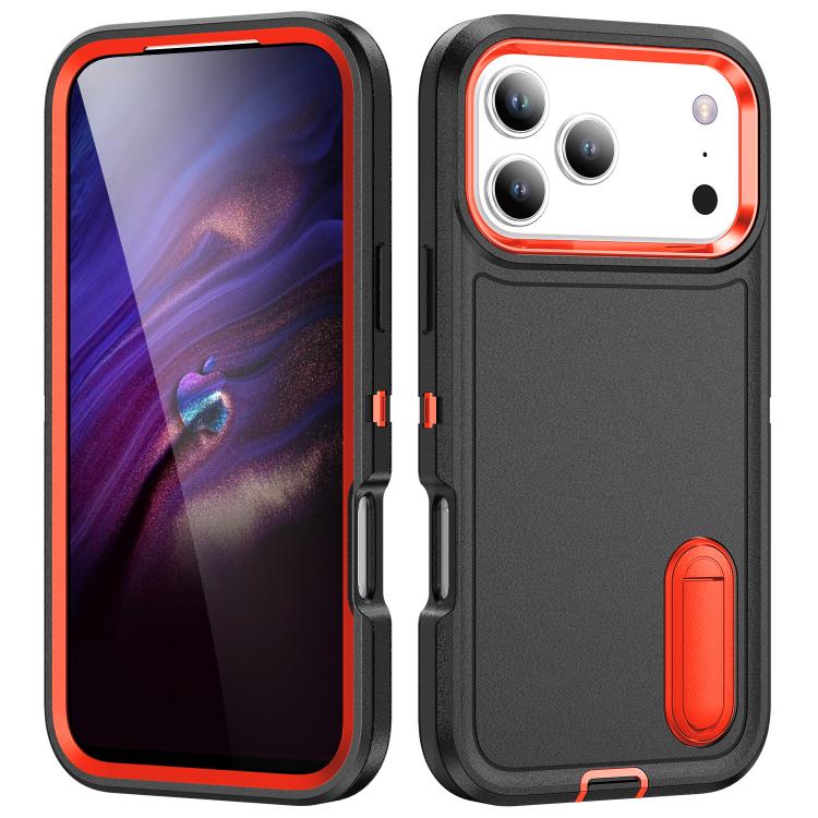 Rugged PC + Silicone Phone Case with Holder, For iPhone 18 Pro / 17 Pro, For iPhone 18 Pro Max / 17 Pro Max, For iPhone 17e / 16e, For iPhone 17