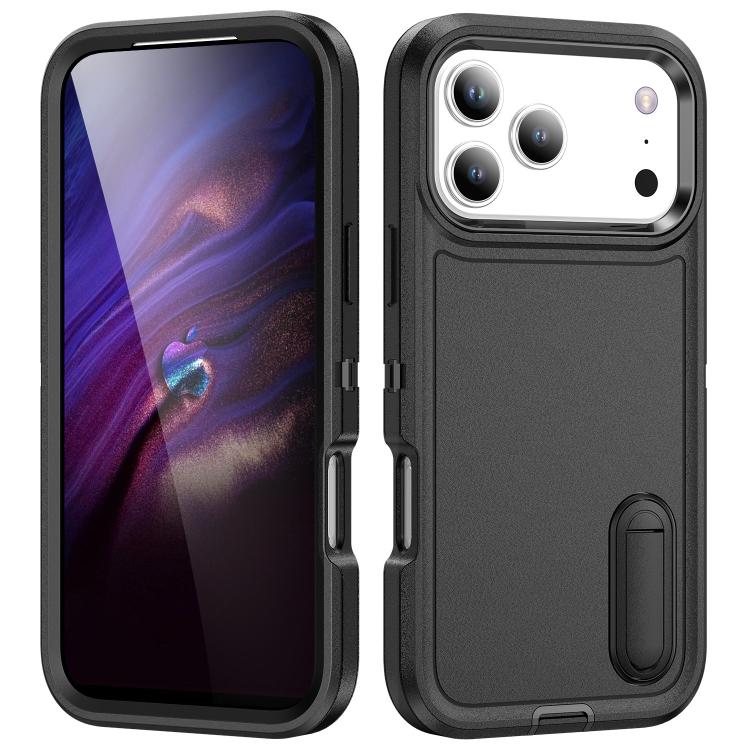 Rugged PC + Silicone Phone Case with Holder, For iPhone 18 Pro / 17 Pro, For iPhone 18 Pro Max / 17 Pro Max, For iPhone 17e / 16e, For iPhone 17