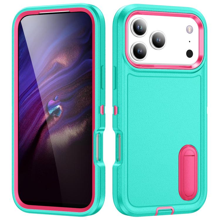 Rugged PC + Silicone Phone Case with Holder, For iPhone 18 Pro / 17 Pro, For iPhone 18 Pro Max / 17 Pro Max, For iPhone 17e / 16e, For iPhone 17