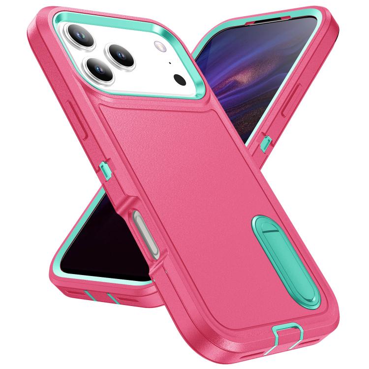 Rugged PC + Silicone Phone Case with Holder, For iPhone 18 Pro / 17 Pro, For iPhone 18 Pro Max / 17 Pro Max, For iPhone 17e / 16e, For iPhone 17