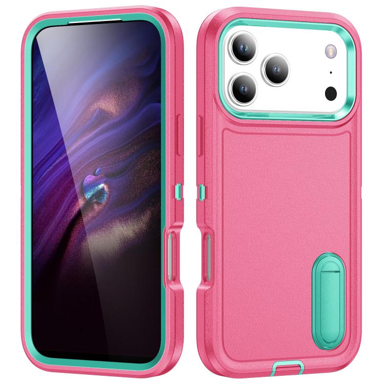 Rugged PC + Silicone Phone Case with Holder, For iPhone 18 Pro / 17 Pro, For iPhone 18 Pro Max / 17 Pro Max, For iPhone 17e / 16e, For iPhone 17