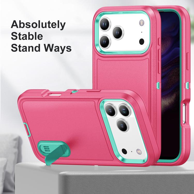 Rugged PC + Silicone Phone Case with Holder, For iPhone 18 Pro / 17 Pro, For iPhone 18 Pro Max / 17 Pro Max, For iPhone 17e / 16e, For iPhone 17