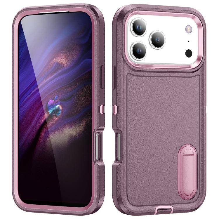 Rugged PC + Silicone Phone Case with Holder, For iPhone 18 Pro / 17 Pro, For iPhone 18 Pro Max / 17 Pro Max, For iPhone 17e / 16e, For iPhone 17