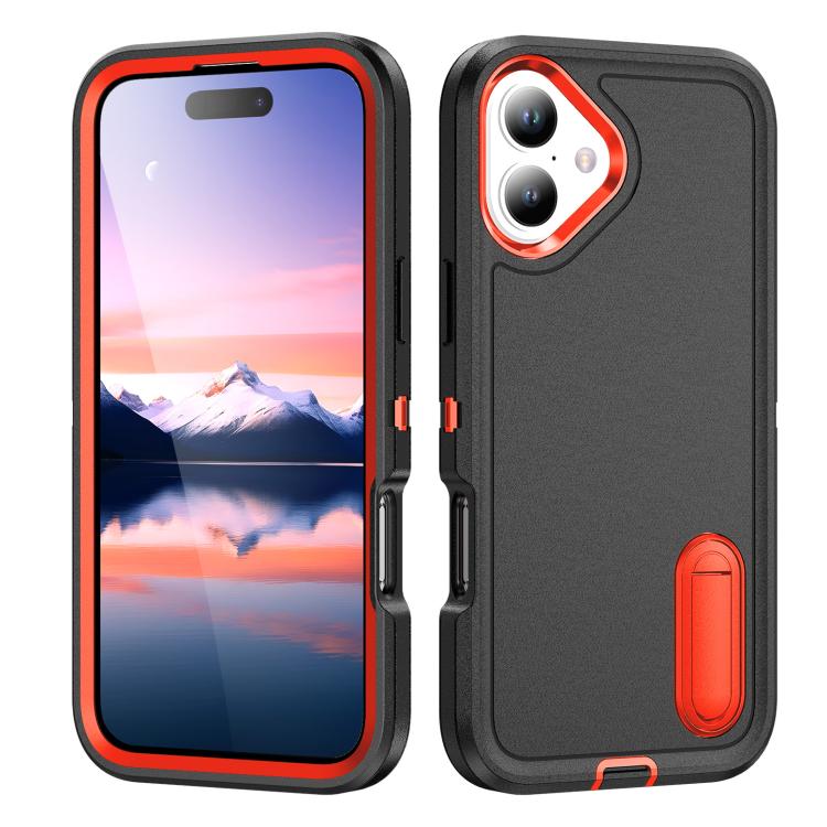 Rugged PC + Silicone Phone Case with Holder, For iPhone 17e / 16e, For iPhone 17 Pro Max, For iPhone 17 Pro, For iPhone 17