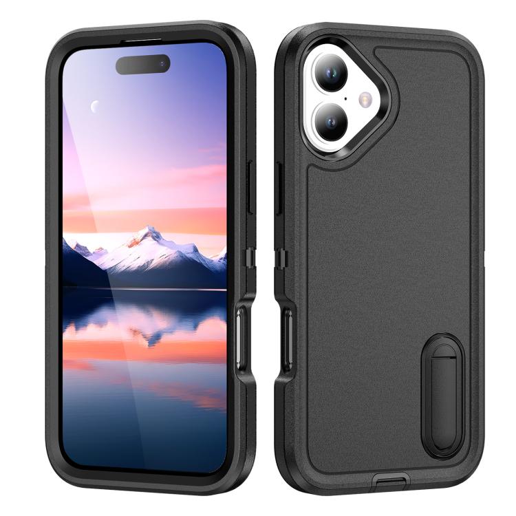 Rugged PC + Silicone Phone Case with Holder, For iPhone 17e / 16e, For iPhone 17 Pro Max, For iPhone 17 Pro, For iPhone 17