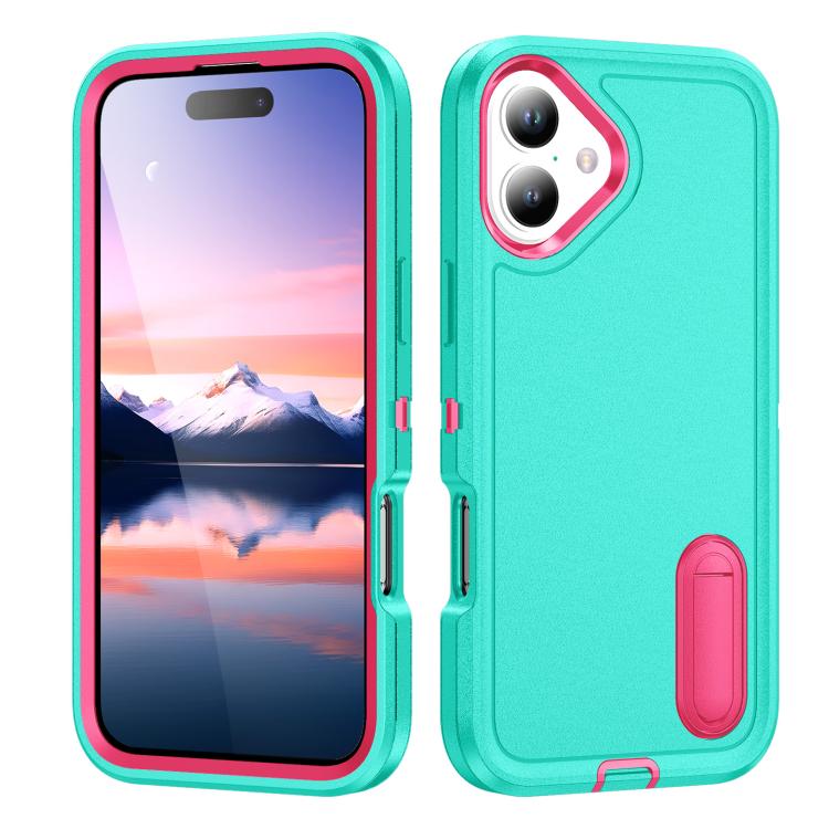 Rugged PC + Silicone Phone Case with Holder, For iPhone 17e / 16e, For iPhone 17 Pro Max, For iPhone 17 Pro, For iPhone 17