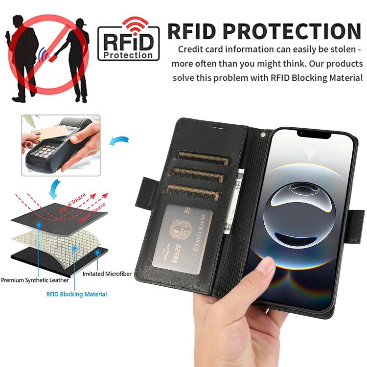 Side Buckle RFID Anti-theft Leather Phone Case, For iPhone 17e / 16e, For iPhone 17 Pro Max, For iPhone 17 Pro, For iPhone 17, For iPhone Air, For iPhone 16 Pro Max