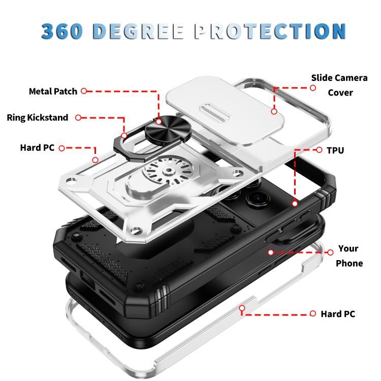 Sliding Camshield TPU + PC Phone Case with Holder, For iPhone 18 Pro / 17 Pro, For iPhone 18 Pro Max / 17 Pro Max, For iPhone 17e / 16e, For iPhone 17, For iPhone Air, For iPhone 16 Pro Max