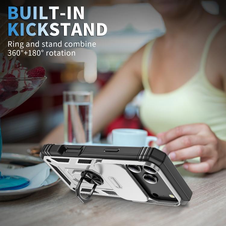 Sliding Camshield TPU + PC Phone Case with Holder, For iPhone 18 Pro / 17 Pro, For iPhone 18 Pro Max / 17 Pro Max, For iPhone 17e / 16e, For iPhone 17, For iPhone Air, For iPhone 16 Pro Max