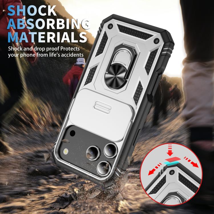 Sliding Camshield TPU + PC Phone Case with Holder, For iPhone 18 Pro / 17 Pro, For iPhone 18 Pro Max / 17 Pro Max, For iPhone 17e / 16e, For iPhone 17, For iPhone Air, For iPhone 16 Pro Max