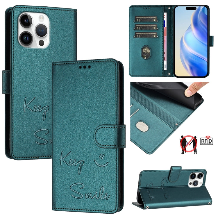 Smile Embossing RFID Leather Phone Case, For iPhone 17 Pro Max, For iPhone 17 Pro, For iPhone 17, For iPhone Air, For iPhone SE 2024, For iPhone 16 Pro Max, For iPhone 16 Pro, For iPhone 16 Plus