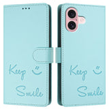 Smile Embossing RFID Leather Phone Case, For iPhone 16, For iPhone 15 Pro Max, For iPhone 15 Pro, For iPhone 15 Plus, For iPhone 15, For iPhone 14 Plus, For iPhone 14 / 13, For iPhone 14 Pro